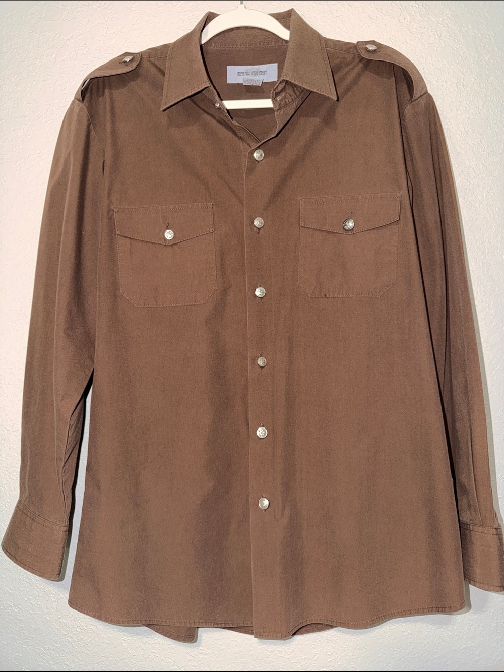 Men's Brown Button-Front Utility Shirt with Epaulets
